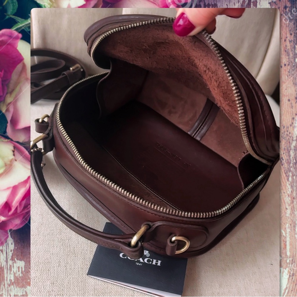 VINTAGE COACH MAHOGANY LEATHER LUNCHBOX ZIP CROSSBODY TOP HANDLE BAG 9991 - Picture 15 of 16